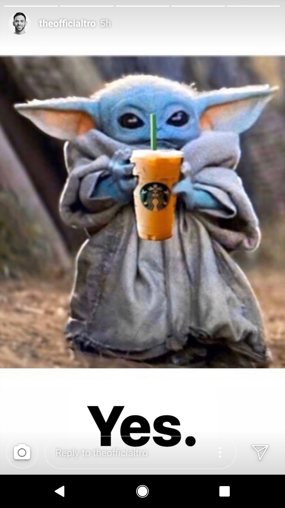 The meme features a character from the Star Wars franchise, Baby Yoda, from the Disney+ series "The Mandalorian". The image shows Baby Yoda holding a coffee cup with a straw and a caption "I like it" in a humorous nod to the popular coffee chain Starbucks. The image is a play on the iconic "I like it" phrase used by the character in the show.